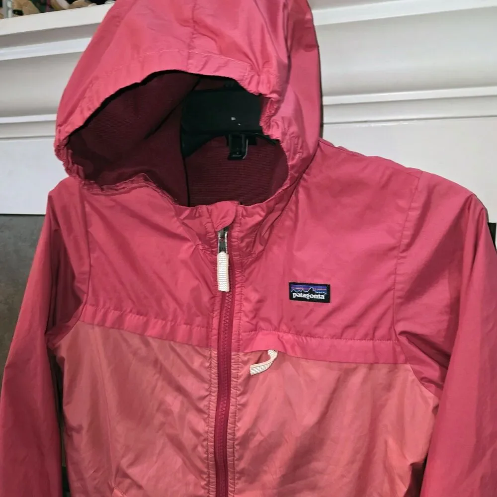 PATAGONIA Sz L (12) Pink On Pink Full Zip Torrentshell Hooded Rain Coat Jacket